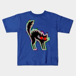 Black Cat Glitch Electric Shocked Neon Glow Kids T-Shirt